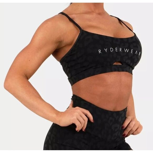 Ryderwear Women's M Black Animal Sports Bra Leopard Print Adjustable Strap NWT - Picture 1 of 6
